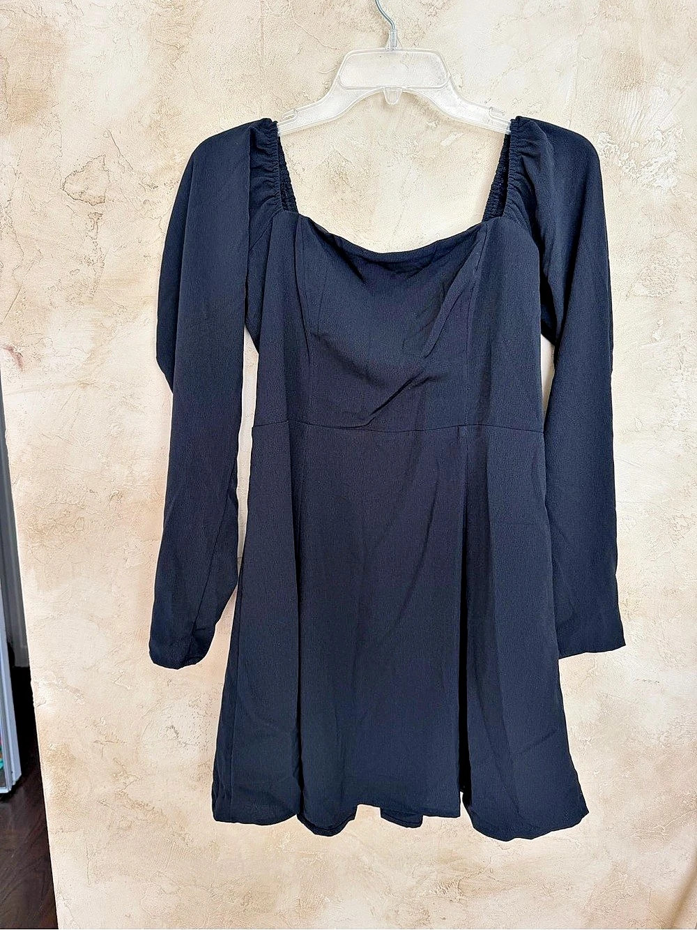Abercrombie & Fitch Black Ruched Square Neck Long Sleeve Mini Dress